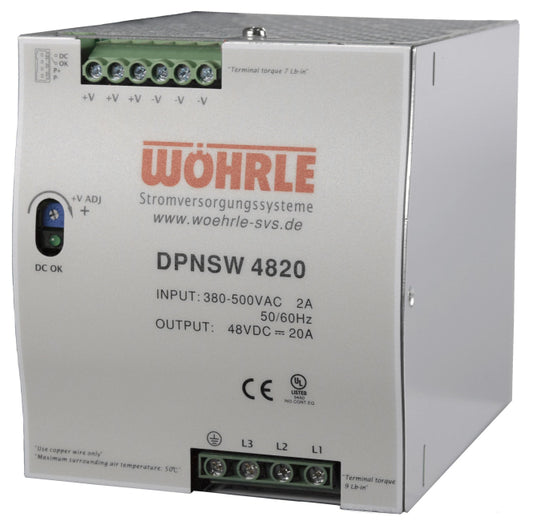 Wöhrle Dreiphasen-Netzgerät   DPNSW 4820 schmal 3ph 340 bis 550VAC 48VDC-20 A