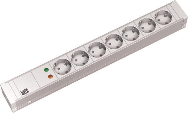 Bachmann 19" 1,5HE 7xSchuko weiß 333.004 1xÜSS Strom 2m Schuko