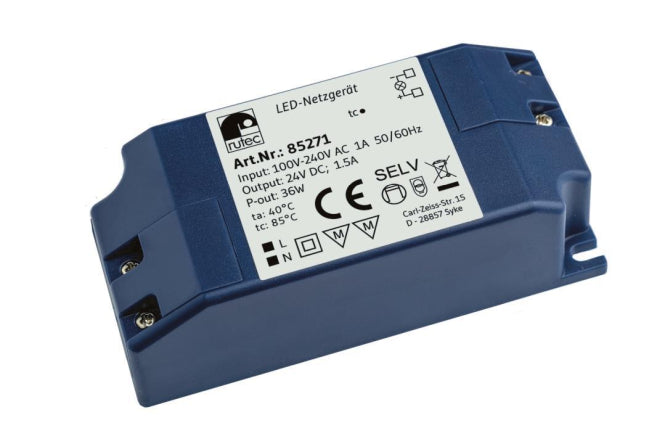 RUTEC LED Netzgerät 24V 36W IP20   85271 110-230V m.Schraubklemme 96x45x30mm