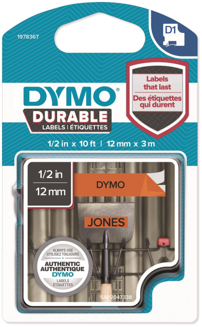 DYMO D1-Schriftband Vinyl        1978367 12mm x 3m             schwarz auf orange