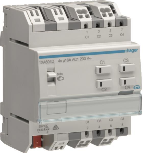 Hager Schalt-/Jalousieaktor      TXA604D 4/2fach KNX easy 16A C-Last