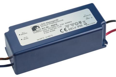 Rutec LED Netzgerät 24V 40W IP65   85479 dimmbar Phasenanschnitt, 108x44x32mm