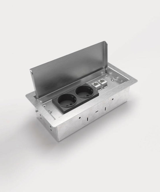 BS Bodensteckdose 3303E 3x     3303E-1-1 Schuko, Edelstahl gebürstet 3303E-1-1