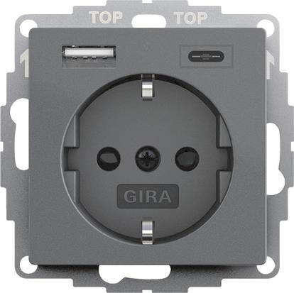 GIRA 245928 SCHUKO-Steckdose Shutter     USB 2f Typ A/C System 55 Anthrazit