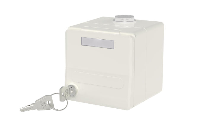 Metz IP44 Modul-AP-Gehäuse  1309470002-I m.Klappdeckel u.Schloss reinweiß