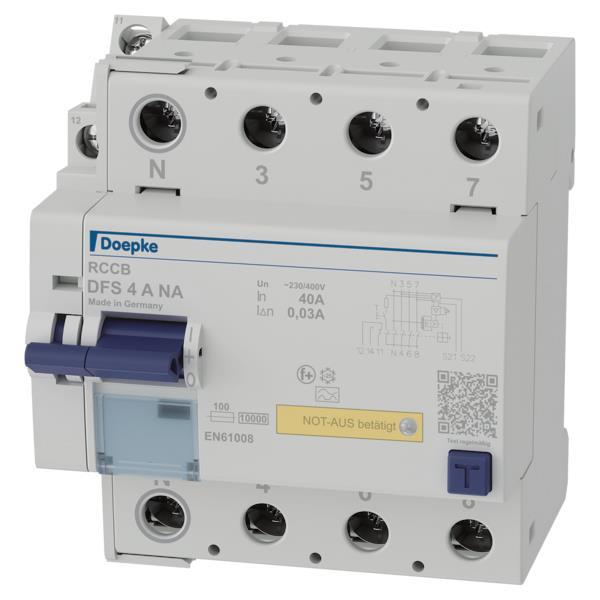 Doepke FI-Schalter  DFS4 040-4/0,03-A NA 4p 40 A 0.03 A Typ A,Not-Aus,N links