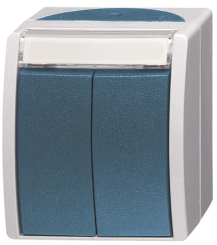 BJ APWG ocean Doppel-  2621WN-53-205-101   Taster +Schriftfeld 1polig grau/blau