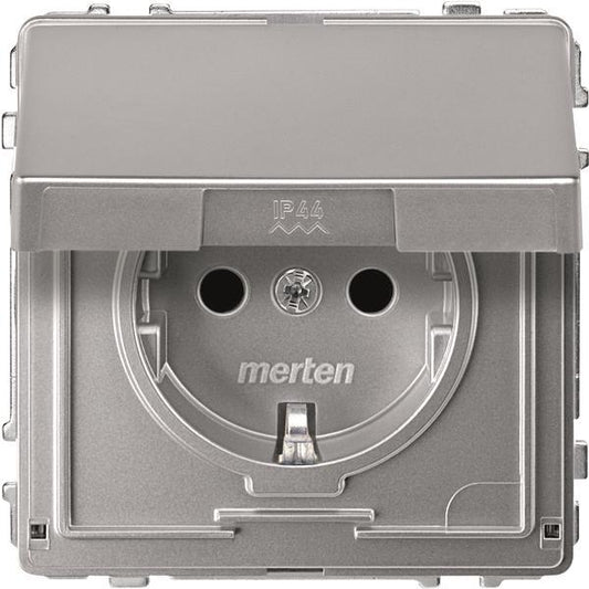 Merten SCHUKO-Steckdose BRS MEG2310-7260 m.Klappdeckel StK aluminium AQUADESIGN