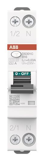 ABB FI/LS-Schalter B16  DS301CA-B16/0,03    6kA 1P+N Typ A 30mA  1TE