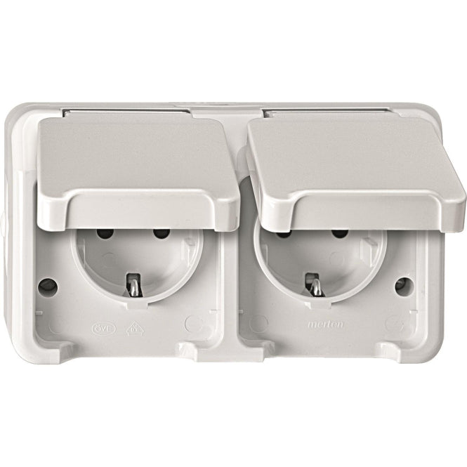 Merten SCHUKO-Doppel-Steck- MEG2320-8019 Dose polarweiß waag. m.BRS AQUASTAR