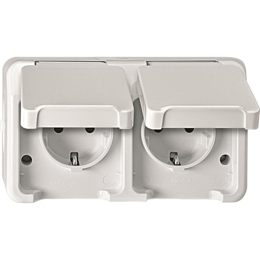 Merten SCHUKO-Doppel-Steck- MEG2320-8019 Dose polarweiß waag. m.BRS AQUASTAR
