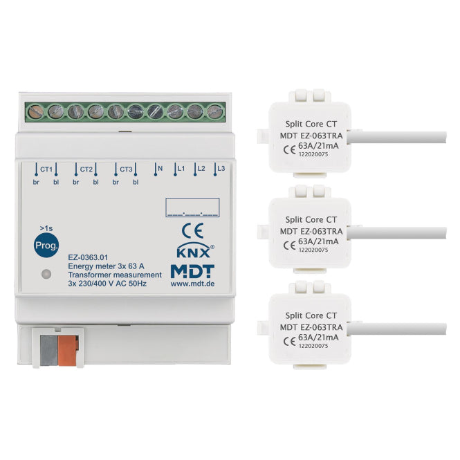 MDT Energiezähler 3-fach 63 A            Wandlermessung, 4TE REG, 230/400 V AC