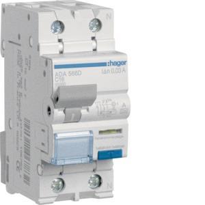 Hager Fi-LS 1P+N 10kA C-16A 30mA ADA566D Typ A