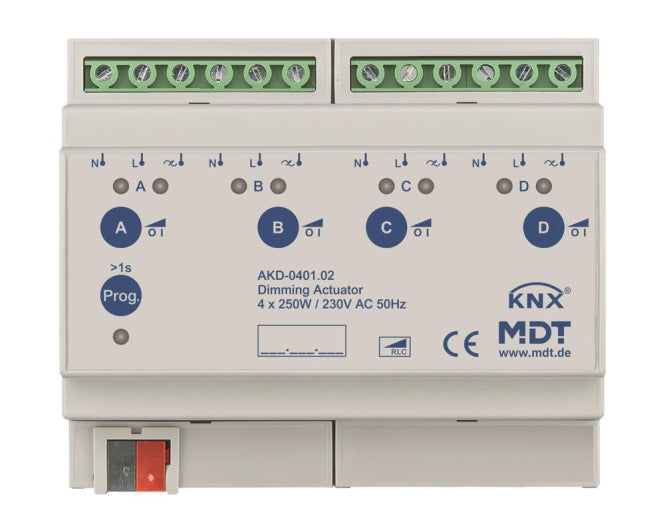 MDT AKD-0401.02 Dimmaktor 4fach 8TE REG  250W 230VAC m.Wirkleistungsmessung