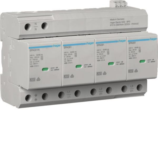 Hager Kombiableiter T1+T2 4P Uc   SPA801 350V Iimp 25kA Up 1.5kV TNS/TT