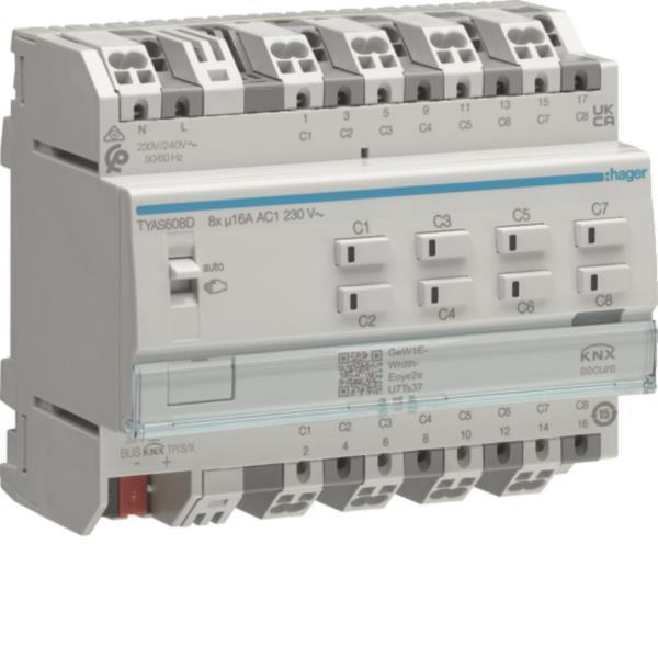 Hager Schalt-/Jalousieaktor     TYAS608D 8/4-fach KNX 16A C-Last