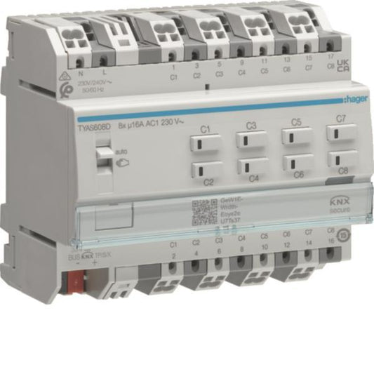 Hager Schalt-/Jalousieaktor     TYAS608D 8/4-fach KNX 16A C-Last