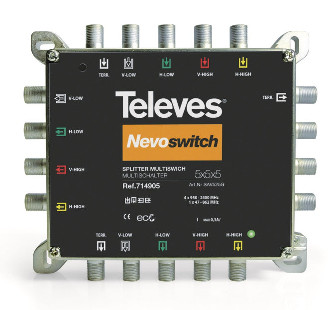 Televes 5x2-fach Guss-Verteiler  SAV525G        NEVO VD:4-6dB 5-2400MHz 714905