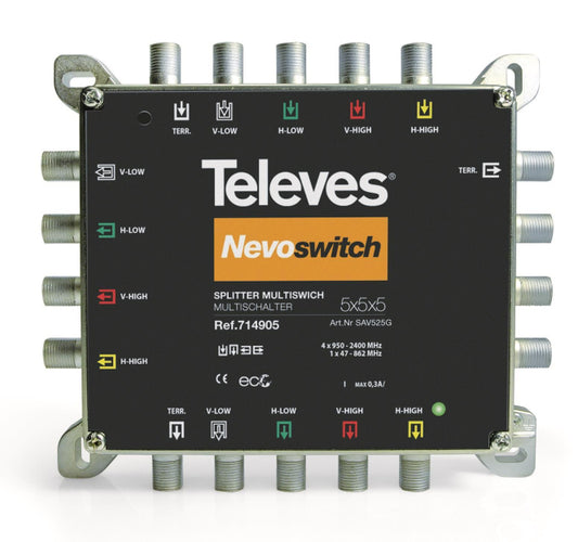 Televes 5x2-fach Guss-Verteiler  SAV525G        NEVO VD:4-6dB 5-2400MHz 714905