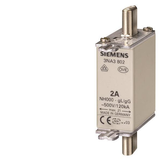 Siemens 3NA3807 NH000 20A 500VAC/250DC   gL/gG Sicherung spannungsführend