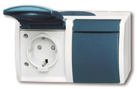BJ Ocean Steckdose 2fach     20/2 EBW-53 mit erh. Ber.-sch. waager grau/blaugrün