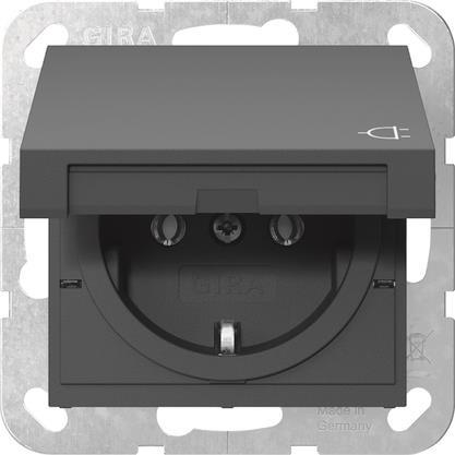 GIRA 4454005 SCHUKO-Steckdose            Klappdeckel System 55 Schwarz matt(lack)