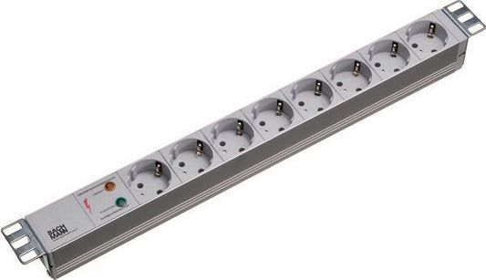 Bachmann 19" 1HE 8xSchuko mit 333.404    ** Überspannungsschutz Strom 2m Schuko