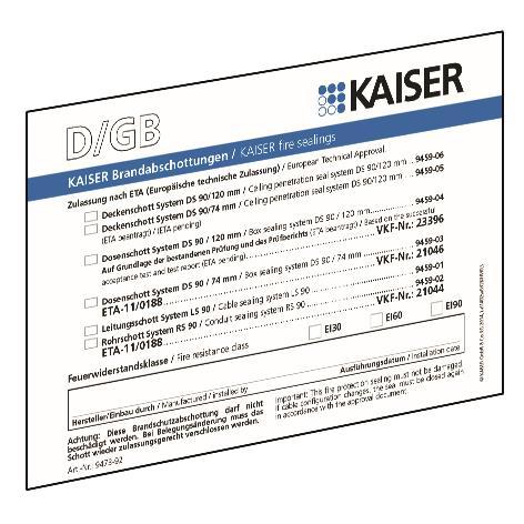 KAIS Schott-Kennzeichnungsschild 9473-91