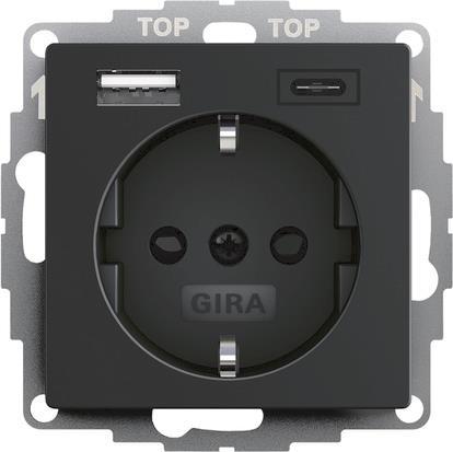 GIRA 2459005 SCHUKO-Steckdose Shutter    USB 2f Typ A/C System 55 Schwarz matt(la