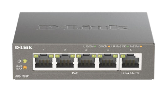 D-Link 5-Port Desktop        DGS-1005P/E Gigabit PoE+Switch 5x 10/100/1000Mbit/s