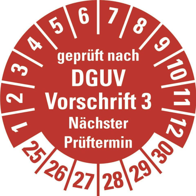 HEIN 187867 Prüfplakette     HEIN_187867 DGUV3 NP 25-30 rot Folie selbstkl.