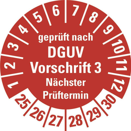 HEIN 187867 Prüfplakette     HEIN_187867 DGUV3 NP 25-30 rot Folie selbstkl.