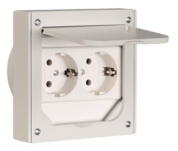 ABL Einbau Schuko 2fach          1632490 Alu-Druckguss IP41 grau