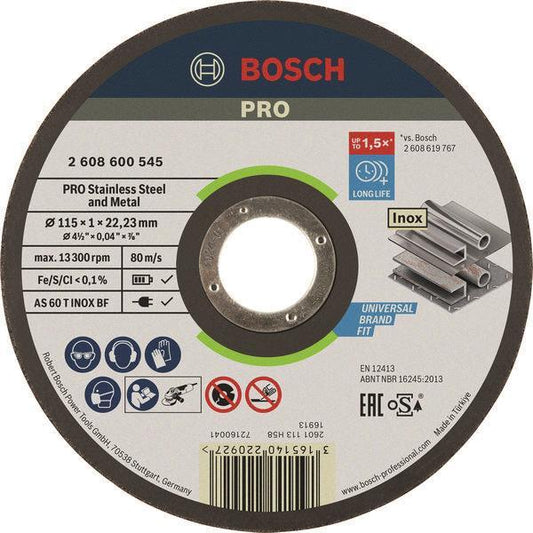 Bosch Trennscheibe gerade     2608600545      1mm INOX Körnung 60 Außen.d=115mm