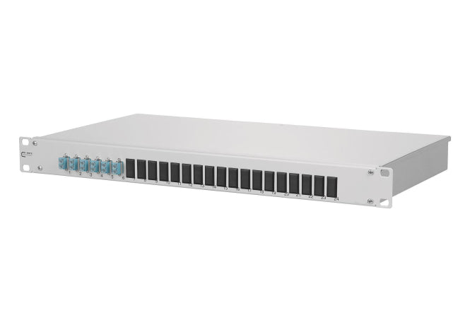 Metz OpDAT fix 6xLC-D OM3   1502557706-E Keramik aqua bestückt 19z 1HE Spleißbox