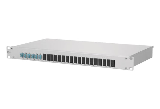 Metz OpDAT fix 6xLC-D OM3   1502557706-E Keramik aqua bestückt 19z 1HE Spleißbox
