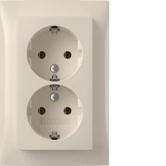 Berker Doppelsteckdose SCHUKO m 47748989 Abdeckplatte Berker S.1 pws glänzend