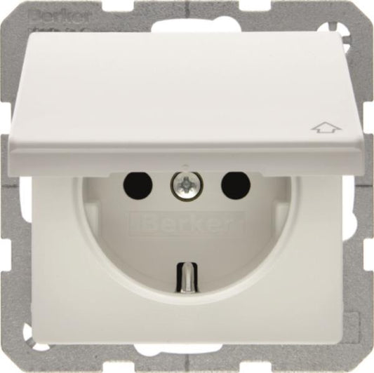BER SCHUKO-Steckdose m          47516079 Klappdeckel Berker Q1 polarweiß, samt