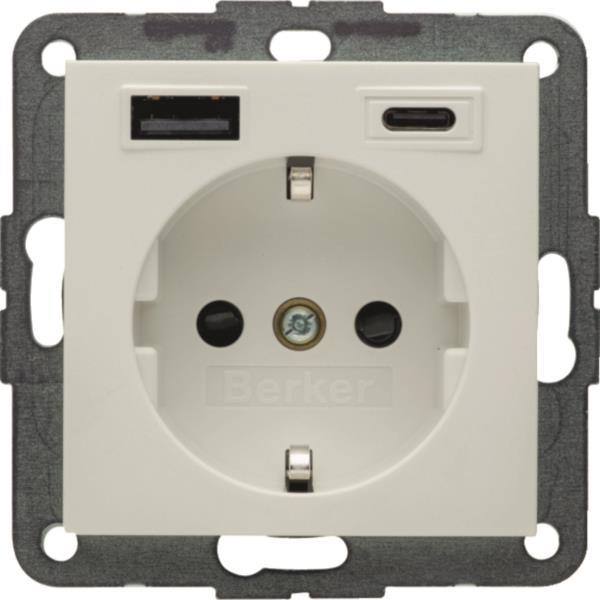 Berker Steckdose SCHUKO/USB AC  48141909 20W PD S1 polarweiß matt