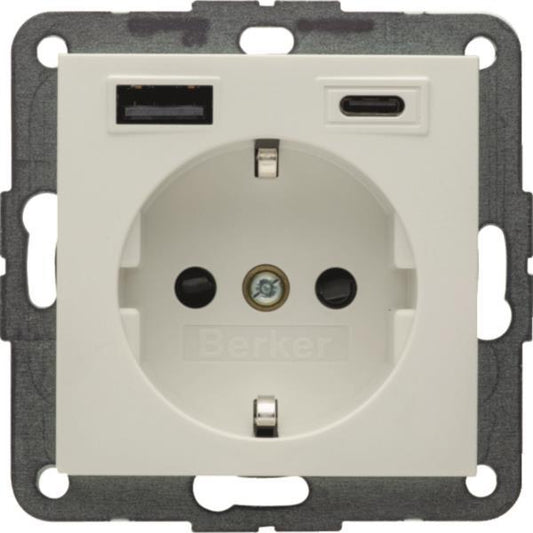 Berker Steckdose SCHUKO/USB AC  48141909 20W PD S1 polarweiß matt