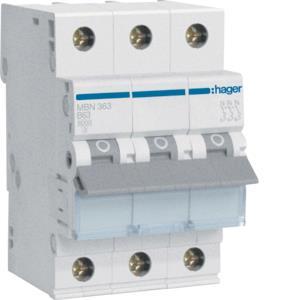 Hager Leitungsschutzschalter      MBN363 3polig 6kA B-63A 3M