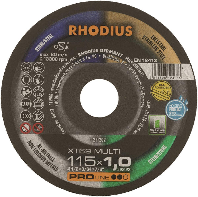 Rhodius Trennscheiben XT69 MULTI  211202 115x1,0x22,23 Extradünn  Multi-Anwendung
