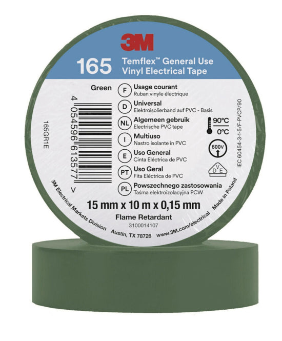3M Temflex 15mmx10m Grün         165GR1E Vinyl-Isolierband 0,15mm 7100184726