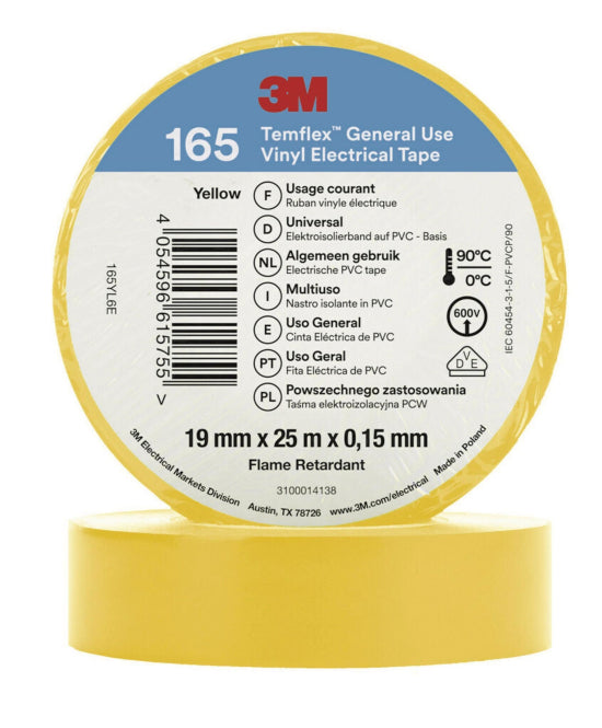 3M Temflex 19mmx25m Gelb         165YL6E Vinyl-Isolierband 0,15mm 7100184819