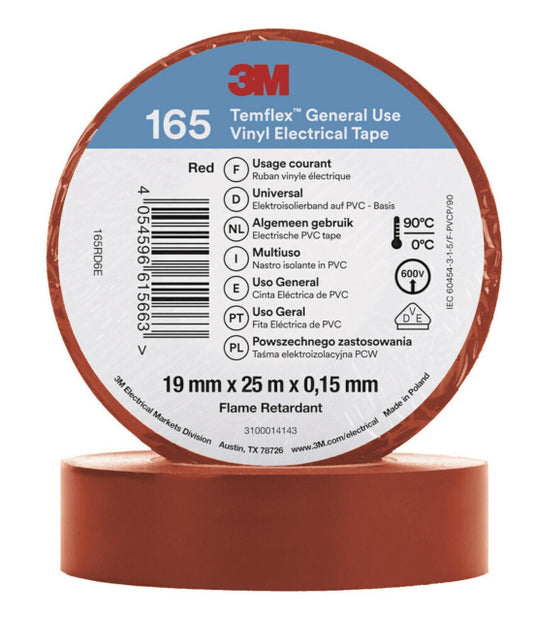 3M Temflex 19mmx25m Rot          165RD6E Vinyl-Isolierband 0,15mm 7100184817