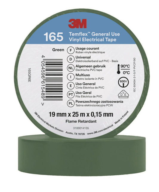 3M Temflex 19mmx25m Grün         165GR6E Vinyl-Isolierband 0,15mm 7100184813