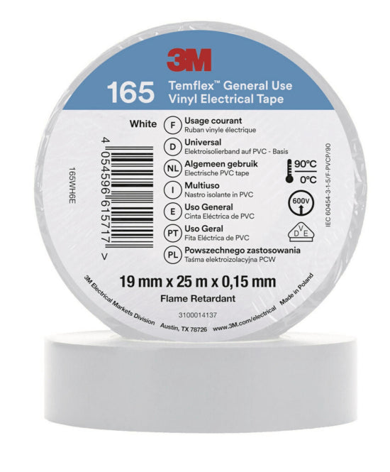 3M Temflex 19mmx25m Weiß         165WH6E Vinyl-Isolierband 0,15mm 7100184818