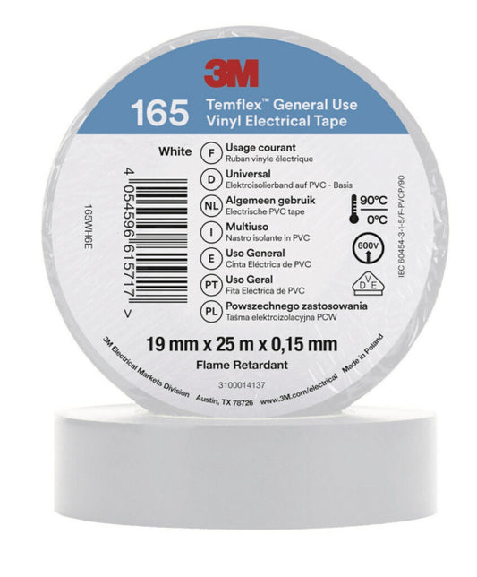 3M Temflex 19mmx25m Weiß         165WH6E Vinyl-Isolierband 0,15mm 7100184818