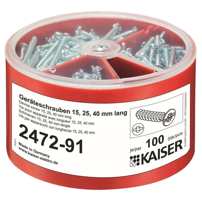 Kaiser Geräteschrauben-Box       2472-91 ** je 100 Schrauben Ø3,2xLänge 15/25/40