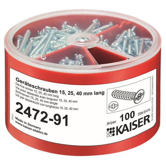 Kaiser Geräteschrauben-Box       2472-91 ** je 100 Schrauben Ø3,2xLänge 15/25/40